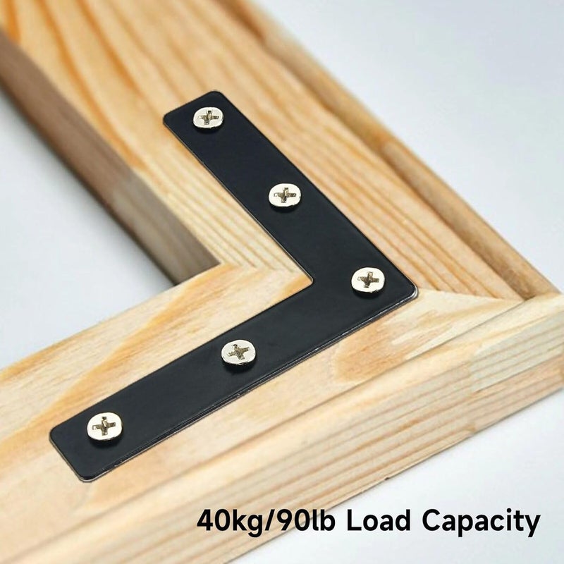 yeesport Flat Corner Braces, 20 Pcs 3.15x3.15" L Right Angle Braces, Repair Mending Plates for Wooden Frames Beds Tables Cabinets Chairs, Joining Bracket Support with 100 Pcs Screws, Black - Image 2